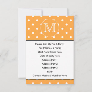 Invitation  Monogramme personnalisé. Point Polka orange et bl