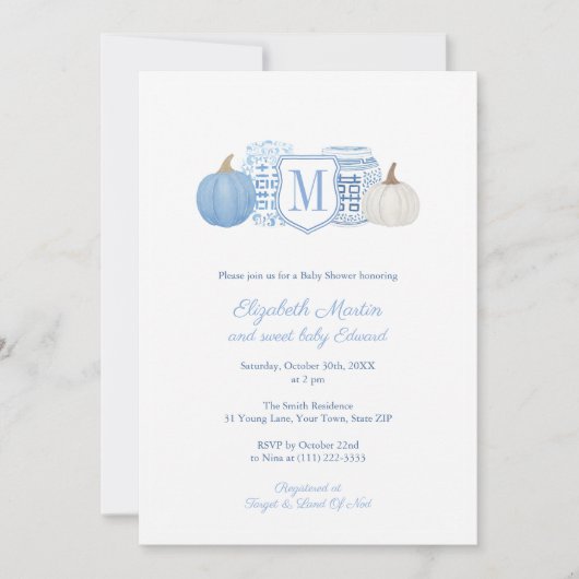Invitation Monogramme Petit Citrouille Sur Le Chemin Baby sho (Devant)