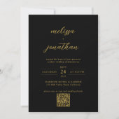 Invitation Monogramme photo Black & Gold moderne Code QR Mari (Devant)