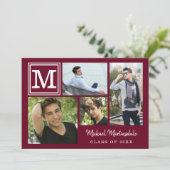 Invitation Monogramme photo Collage Burgundy Maroon (Debout devant)