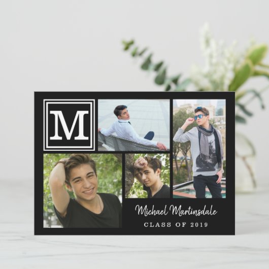 Invitation Monogramme photo Collage noir (Debout devant)