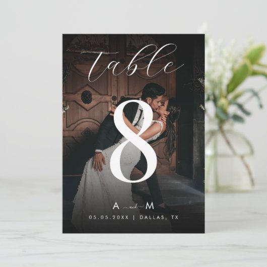 Invitation Monogramme photo défraîchi noir Tableau noir Numér (Debout devant)