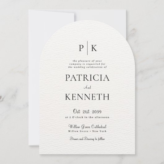 Invitation Monogramme photo Mariage d'arc noir et blanc moder (Devant)