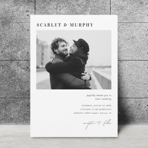 Invitation Monogramme photo noir simple et Mariage de script