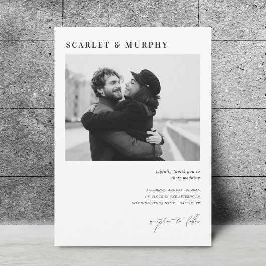 Invitation Monogramme photo noir simple et Mariage de script
