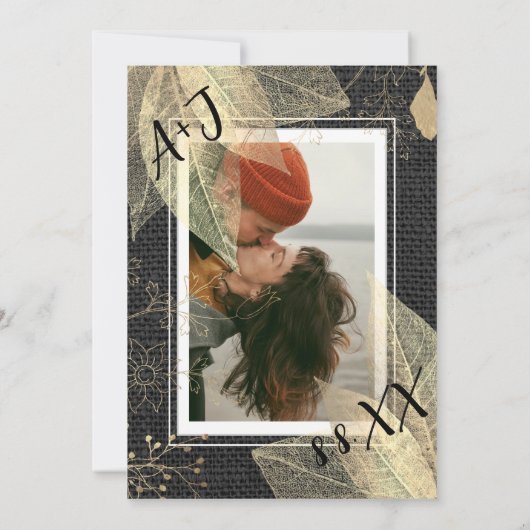 Invitation Monogramme Photo personnalisée QR Code Golden Line (Dos)