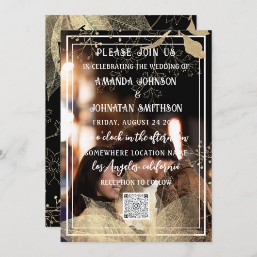 Invitation Monogramme photo personnalisée QR Code noir blanc  (Devant / Derrière)