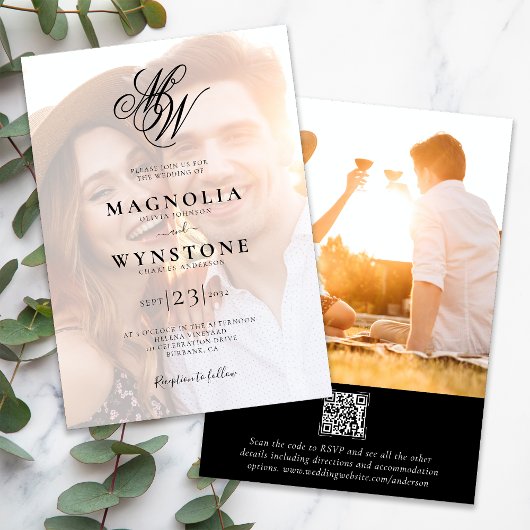 Invitation Monogramme Photo QR Code Mariage
