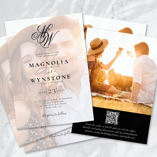 Invitation Monogramme Photo QR Code Mariage