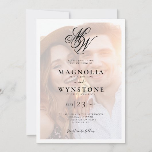 Invitation Monogramme Photo QR Code Tout en un (Devant)