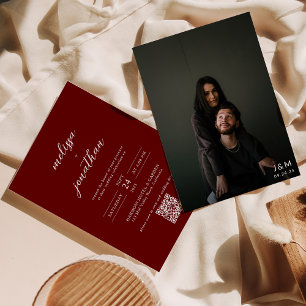 Invitation Monogramme photo rouge foncé classique Mariage de 