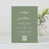 Invitation Monogramme photo vert Deep Sage QR Code Mariage (Debout devant)