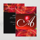 Invitation MONOGRAMME PHOTON rouge noir rose rsvp (Devant / Derrière)