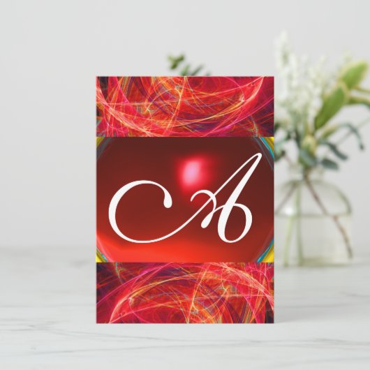 Invitation MONOGRAMME PHOTON rouge noir rose rsvp (Debout devant)