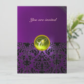 Invitation MONOGRAMME PIERRE GEMME DAMASK jaune violet (Debout devant)