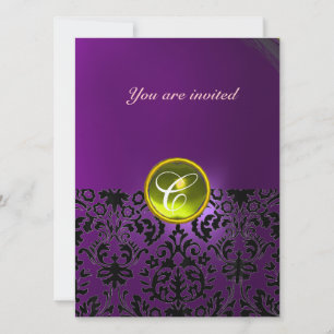 Invitation MONOGRAMME PIERRE GEMME DAMASK jaune violet