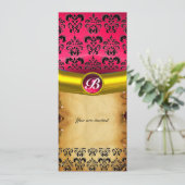 Invitation MONOGRAMME PIERRE GEMME DAMASK, parchemin marron (Debout devant)