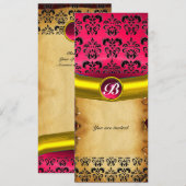 Invitation MONOGRAMME PIERRE GEMME DAMASK, parchemin marron (Devant / Derrière)