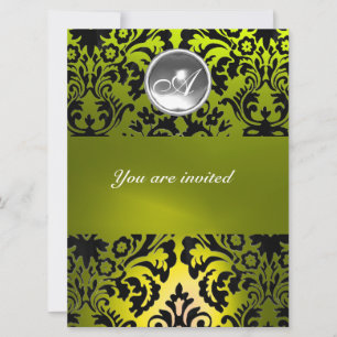 INVITATION MONOGRAMME PIERRE GEMME EN DAMAS NOIR ET JAUNE