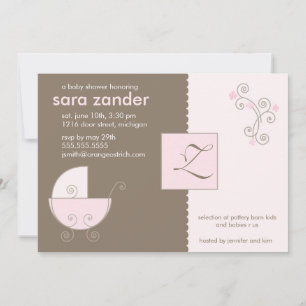 Invitation Monogramme Pink Baby Carrier Shower
