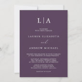 Invitation Monogramme Plum violet Simple minimaliste Mariage (Devant)