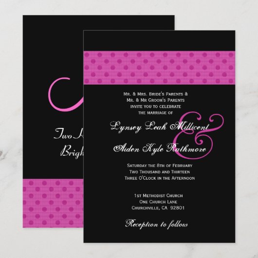 Invitation Monogramme Pois rose (Devant / Derrière)