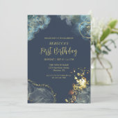 Invitation Monogramme Premium or bleu bleu marine personnalis (Debout devant)