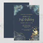 Invitation Monogramme Premium or bleu bleu marine personnalis (Devant / Derrière)