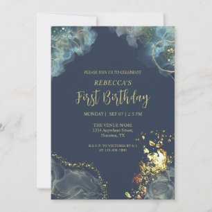 Invitation Monogramme Premium or bleu bleu marine personnalis