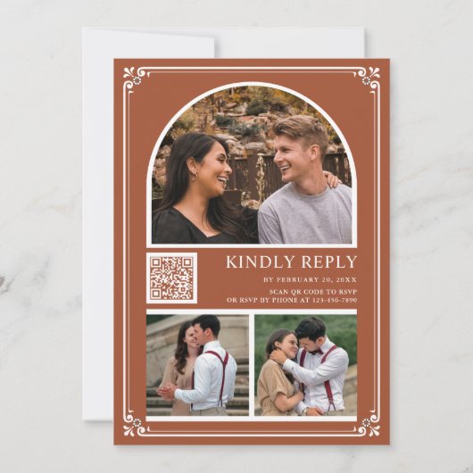 Invitation Monogramme QR Code Photo Collage Mariage en terre  (Dos)