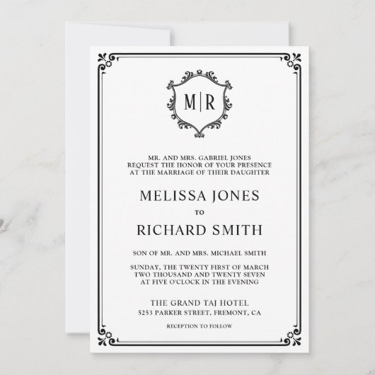 Invitation Monogramme QR Code Photo Collage noir blanc Mariag (Devant)