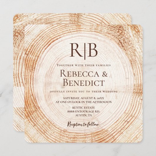 Invitation Monogramme QR Code Site Web Bark Rustique Mariage (Devant / Derrière)