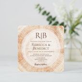 Invitation Monogramme QR Code Site Web Bark Rustique Mariage (Debout devant)