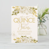 Invitation Monogramme Quince ivoire Rose rose Florales (Debout devant)