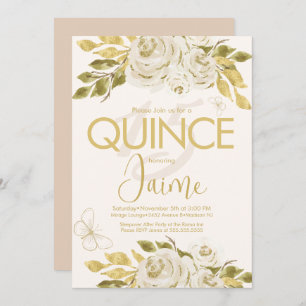 Invitation Monogramme Quince ivoire Rose rose Florales