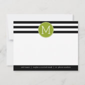 Invitation Monogramme rayé noir et blanc Merci Note (Devant)