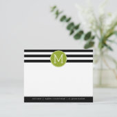 Invitation Monogramme rayé noir et blanc Merci Note (Debout devant)