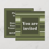 Invitation Monogramme rayures vert olive (Devant / Derrière)