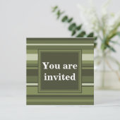 Invitation Monogramme rayures vert olive (Debout devant)