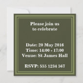 Invitation Monogramme rayures vert olive (Dos)