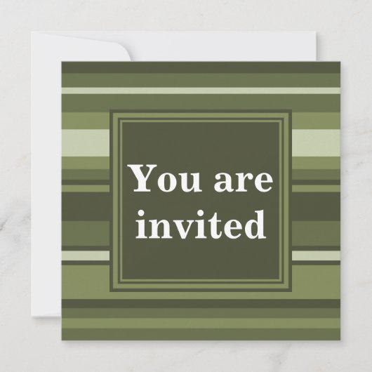 Invitation Monogramme rayures vert olive (Devant)