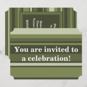 Invitation Monogramme rayures vert olive (Devant / Derrière)
