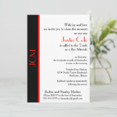 Invitation Monogramme Red Black Bar Mitzvah en blanc (Debout devant)