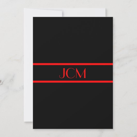 Invitation Monogramme Red Black Bar Mitzvah en blanc (Dos)