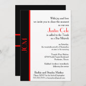 Invitation Monogramme Red Black Bar Mitzvah en blanc (Devant / Derrière)