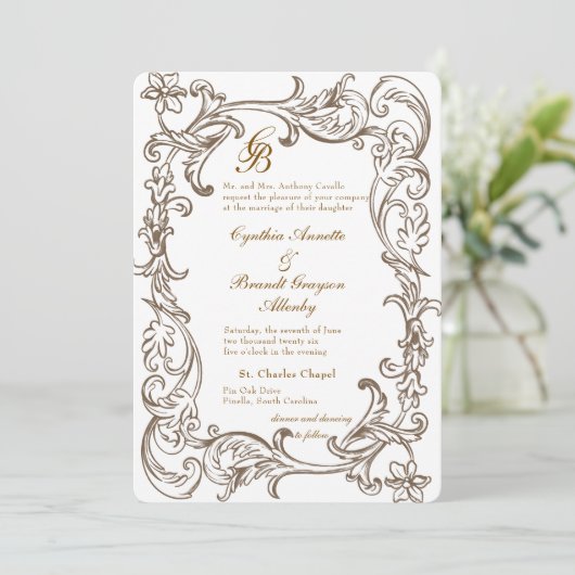 Invitation Monogramme Rococo Florentine (Debout devant)