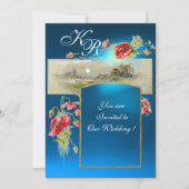 Invitation MONOGRAMME ROMANTİC /POPPIES, rouge, saphir bleu v (Devant)