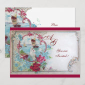 Invitation MONOGRAMME ROMANTICA, bleu rouge (Devant / Derrière)