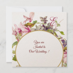 Invitation MONOGRAMME ROMANTİCA, CYCLAMENS ROSES, Floral
