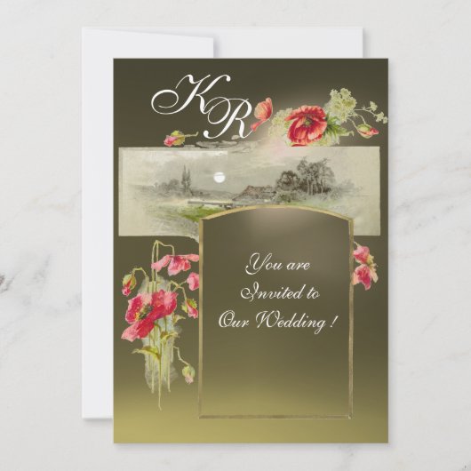 Invitation MONOGRAMME ROMANTİQUE / COQUELİCOTS, agate rouge, (Devant)